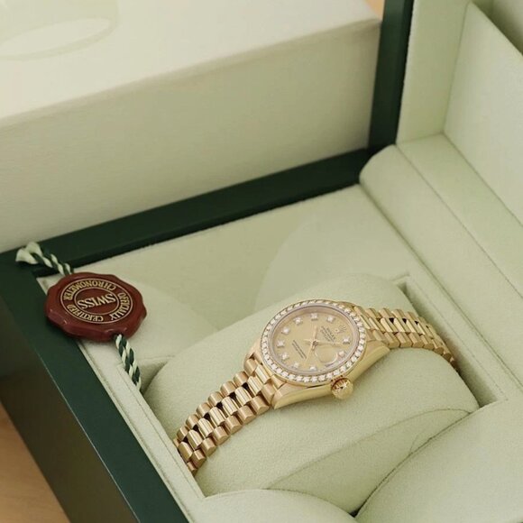 ROLEX LADIES PRESIDENT FACTORY DIAMOND 18K YELLOW GOLD WATCH - Picture 2 of 8